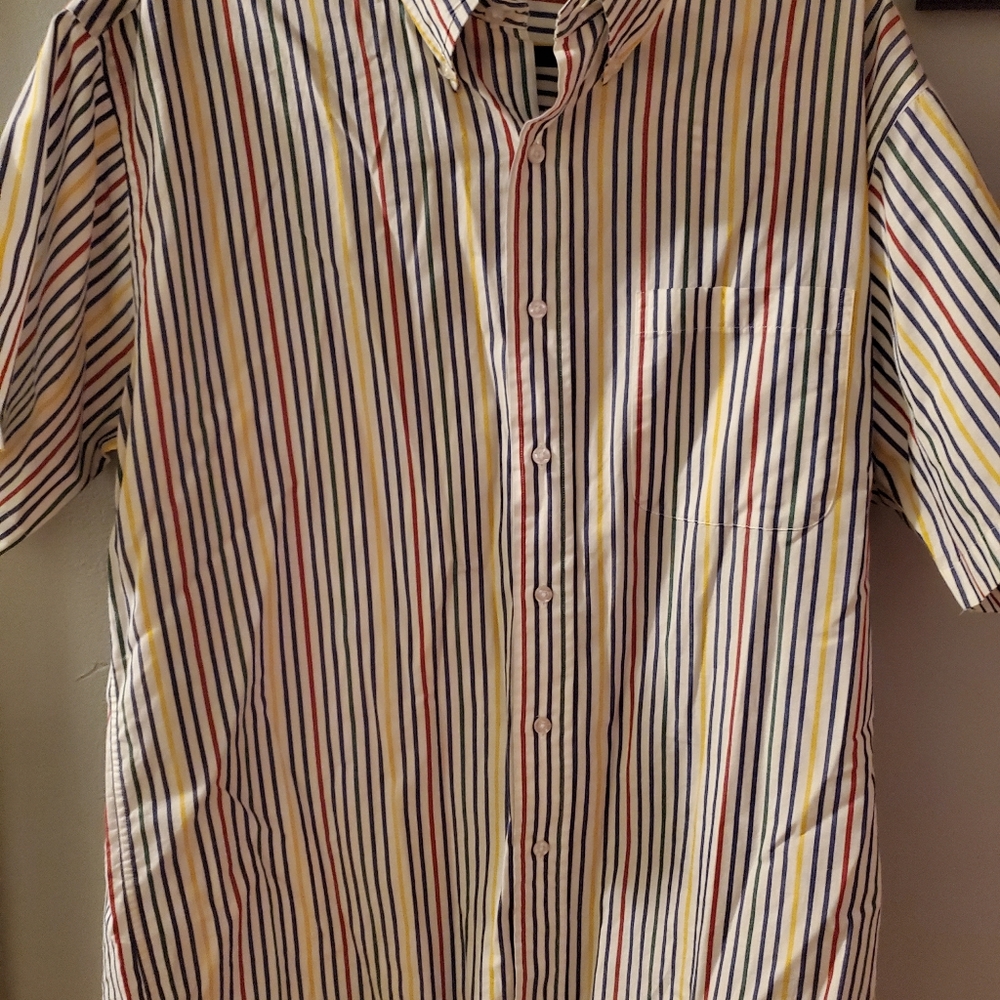 Vintage LL Bean Button Up Shirt Men's Large Made in Hong Kong Vibrant Colors